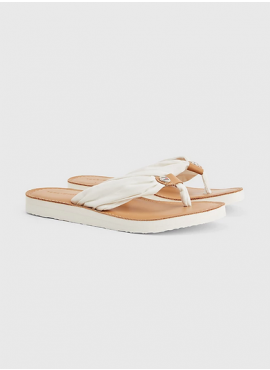 TOMMY HILFIGER LEATHER FOOTBED BEACH SANDAL Ivory 